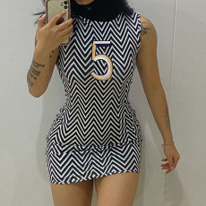 Fashion Number Embroidered Sexy Sleeveless Bodycon Dress XEF-K21D11390