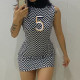 Fashion Number Embroidered Sexy Sleeveless Bodycon Dress XEF-K21D11390