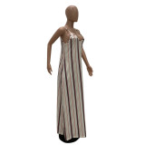 Printed Spaghetti Strap Loose Long Dresses TR-907