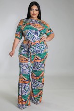 Plus Size Printed Sashes Jumpsuit NK-8615