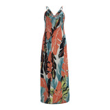Printed Spaghetti Strap Loose Long Dresses TR-907
