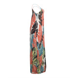 Printed Spaghetti Strap Loose Long Dresses TR-907