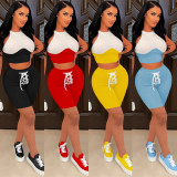 Contrast Color Patchwork Two Piece Shorts Sets GLF-20795