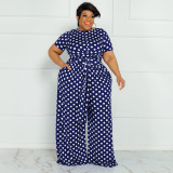 Plus Size Polka Dot Print Two Piece Pants Sets OSIF-22293