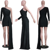Solid One Shoulder Irregular Mini Dress YS-S812