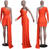 Solid One Shoulder Irregular Mini Dress YS-S812