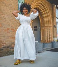 White Lantern Sleeve High Waist Hollow Maxi Dress OD-8493