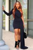 Solid One Shoulder Irregular Mini Dress YS-S812