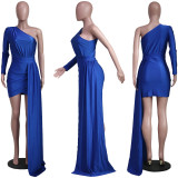 Solid One Shoulder Irregular Mini Dress YS-S812