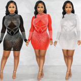 Sexy Hot Drilling Mesh Night Club Dress BY-5693