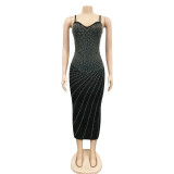 Sexy Hot Drilling Sling Night Club Midi Dress BY-5680