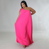 Plus Size Solid One Shoulder Sleeveless Maxi Dress NNWF-7510