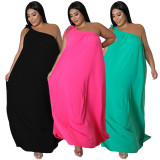Plus Size Solid One Shoulder Sleeveless Maxi Dress NNWF-7510