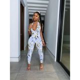 Sexy Printed Halter Backless Jumpsuit YIBF-60158