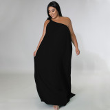 Plus Size Solid One Shoulder Sleeveless Maxi Dress NNWF-7510