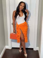 Fashion Sexy Solid Color Slit Ruched Skirt YS-S813