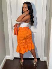 Fashion Sexy Solid Color Slit Ruched Skirt YS-S813