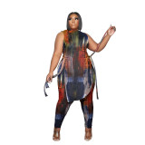Plus Size Printed Sleeveless Split Two Piece Pants Sets PHF-13278