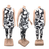 Plus Size Printed Sleeveless Split Two Piece Pants Sets PHF-13278