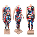 Plus Size Printed Sleeveless Split Two Piece Pants Sets PHF-13278