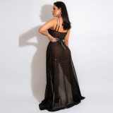 Plus Size Hot Drilling Bodysuit+Maxi Skirt 2 Piece Sets NY-2419
