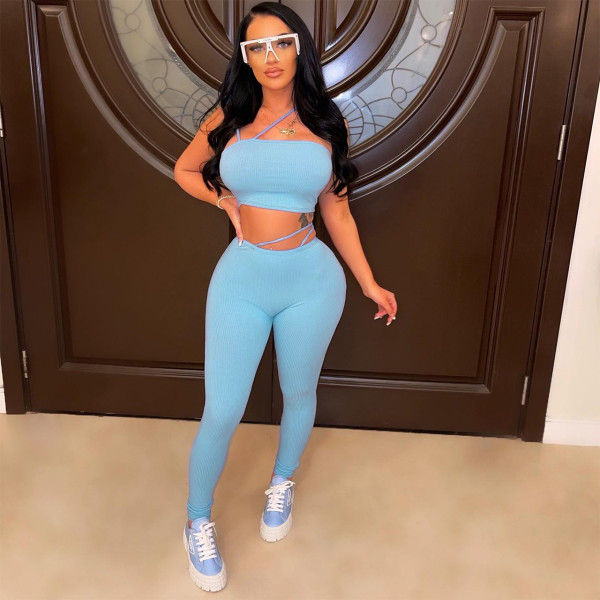 Solid Cami Top High Waist Pants 2 Piece Sets ME-8121