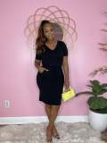 Solid V Neck T Shirt Mini Skirt Two Piece Sets BS-1312