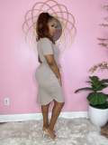 Solid V Neck T Shirt Mini Skirt Two Piece Sets BS-1312