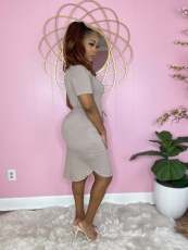 Solid V Neck T Shirt Mini Skirt Two Piece Sets BS-1312
