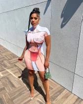 Sexy Printed Short Sleeve Mini Dress WSM-5316