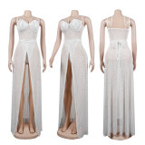 Plus Size Hot Drilling Bodysuit+Maxi Skirt 2 Piece Sets NY-2419