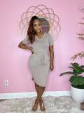 Solid V Neck T Shirt Mini Skirt Two Piece Sets BS-1312