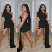 Solid Sexy One Shoulder Mini Dress YD-8621