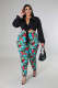 Plus Size Long Sleeve Shirt+Printed Pants 2 Piece Sets OSM-5304