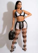 Sexy Crochet Hollow Out Two Piece Pants Sets OSM-4359