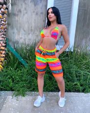 Sexy Printed Halter Bra Top And Shorts 2 Piece Sets LSL-6496