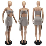 Solid Tube Top Mini Skirt Two Piece Sets WSM-5317