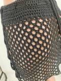 Solid Crochet Bra Top Mini Skirt Hollow 2 Piece Sets TK-6245