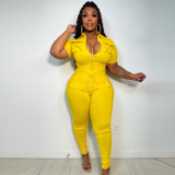 Solid Short Sleeve Zipper Jumpsuit YNSF-1831