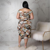 Plus Size Floral Print Crop Top Split Skirt 2 Piece Sets ASL-7081