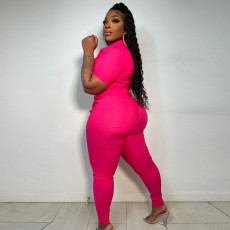 Solid Short Sleeve Zipper Jumpsuit YNSF-1831