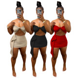 Solid Tube Top Mini Skirt Two Piece Sets WSM-5317