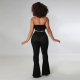 Solid High Waist Flared Pants SH-390324