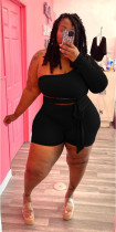 Plus Size Solid One Shoulder Sashes Romper WAF-77456