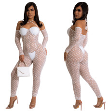 Sexy Halter Lace See-through Nightclub Jumpsuit YF-K10103