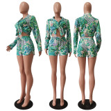 Sexy Printed Long Sleeve Shirt And Shorts 2 Piece Sets CM-8621