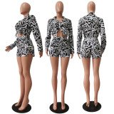 Sexy Printed Long Sleeve Shirt And Shorts 2 Piece Sets CM-8621