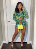 Sexy Printed Long Sleeve Shirt And Shorts 2 Piece Sets CM-8621