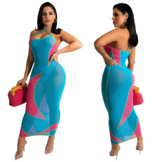 Sexy See Through Splice Halter Maxi Dress YF-10094