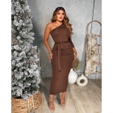 Solid Color Single Sleeve Maxi Dress YF-10055